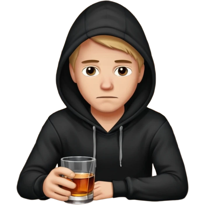 Caucasian in black hoodie sitting sad at bar emoji