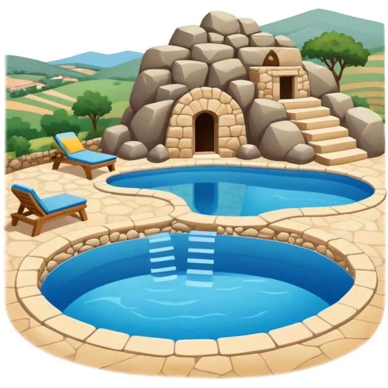masia catalana tradicional amb una piscineta de pedra emoji