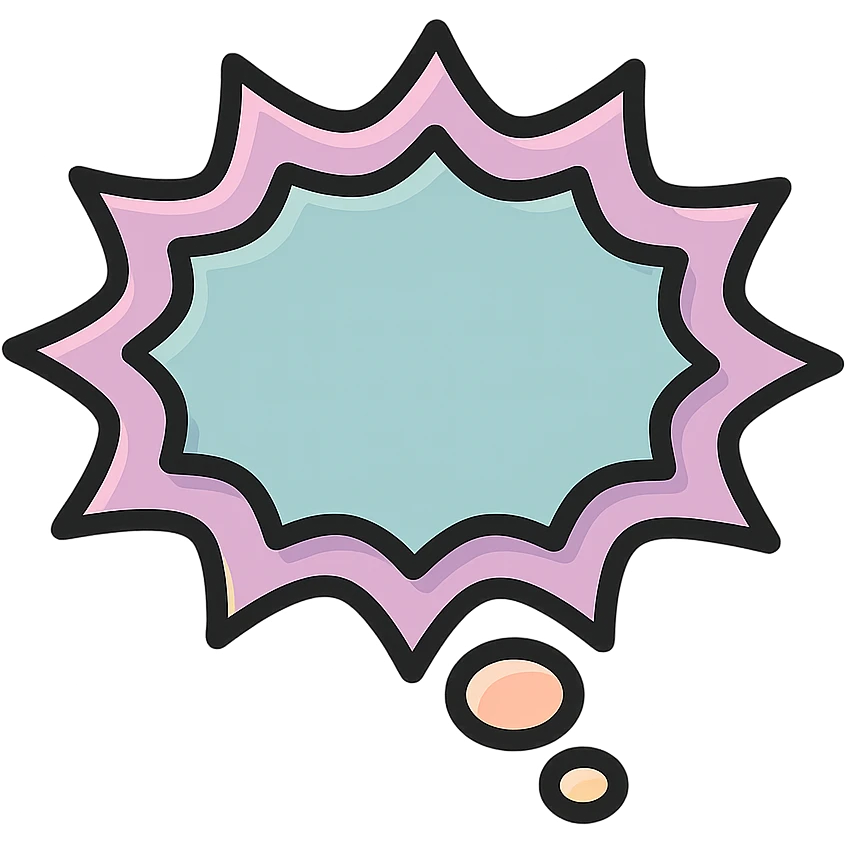 thought cloud with pointed edges, well detailed, detailed shadows and highlights, thin clean contours, soft rounded shapes, pastel palette #98B5BC, #B5B3C1, #C9A3C9, #E4C0CA, #F7DCD1, #F7C0AA, modern Japanese pop art and sticker aesthetic, soft lighting, transparent background emoji
