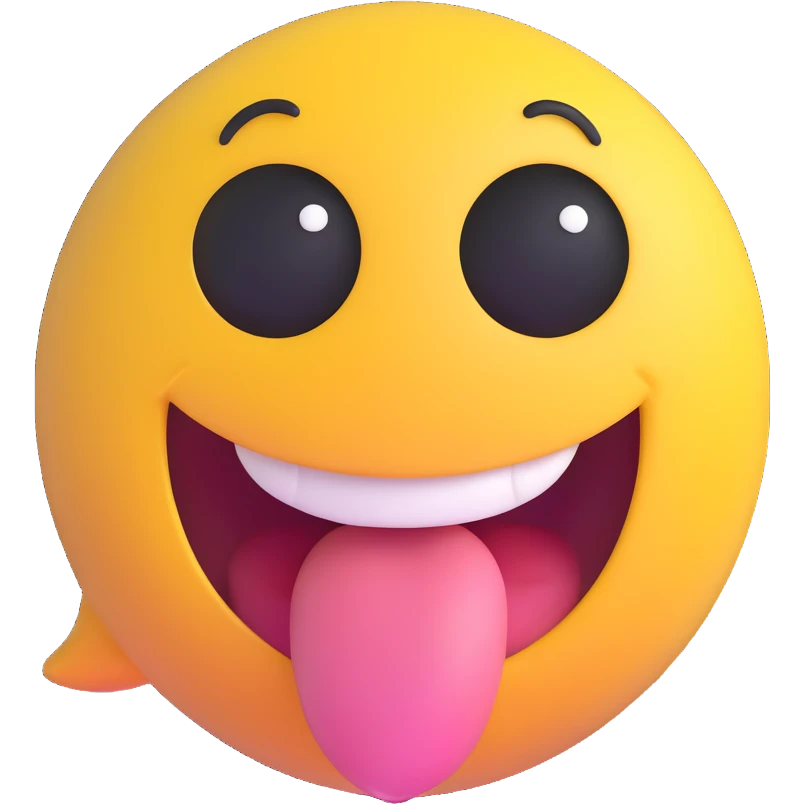 dirty, filthy, gross laughing emoji with fake eyes and dirty tongue, 3D emoji style emoji
