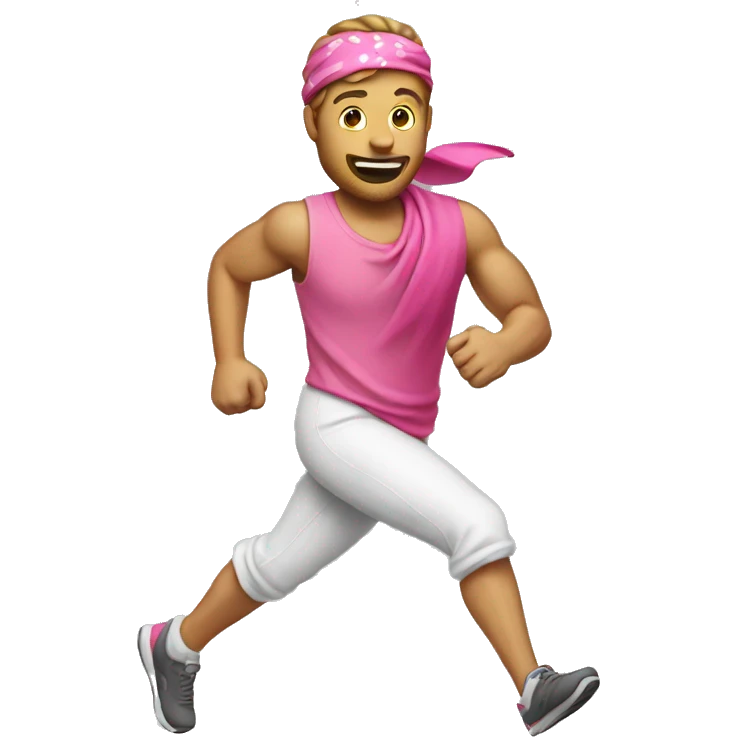 White man running with pink bandana on arm emoji