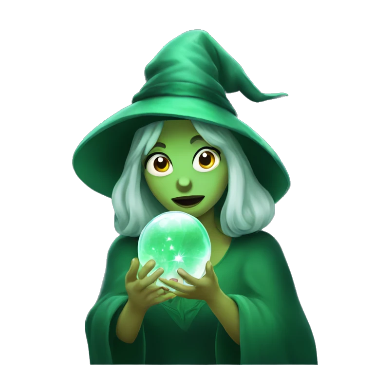 Green witch looking into a crystal ball emoji