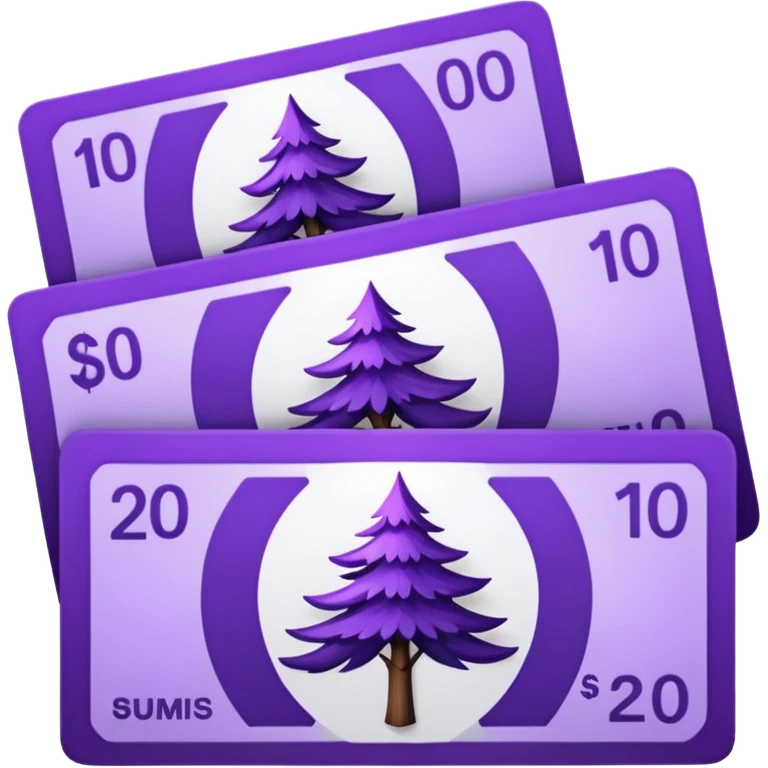 purple bank notes with purple pine logo on it emoji