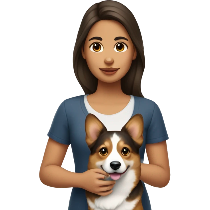 Une fille brune avec un corgi tricolore emoji