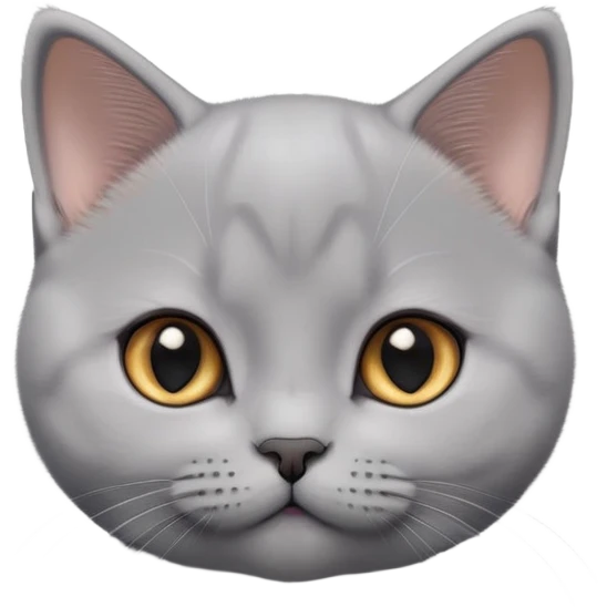 cinematic-cute-british shorthair-kitten cat-portrait-emoji,-head-tilted-playfully-and-inquisitively,-sleek-solid-grey-fur,-simplified-yet-adorable-features,-highly-detailed,-glowing-with-a-warm,-friendly-glow emoji