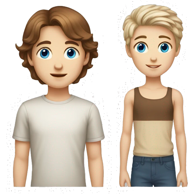 emoji depicting tall,brown hair blue eyes boy next to short white, brown hair hazel eyes girl  emoji