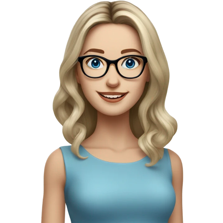 Shoulder length Balayage pale model lady with glasses and blue eyes happy  emoji