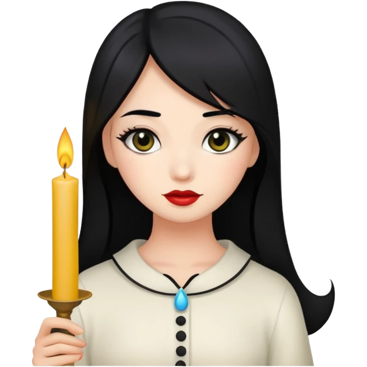A gurl with black hair make up holding a candle emoji