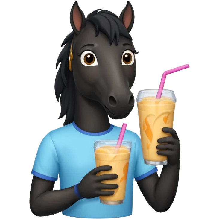 black horse with shirt character holding smoothie emoji