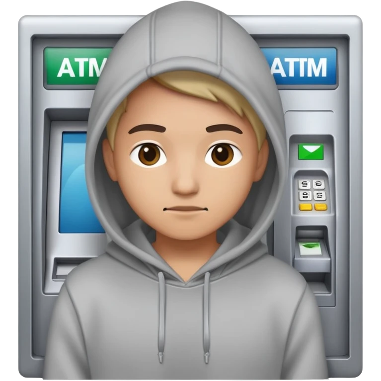 scammer in a hoodie near ATM emoji