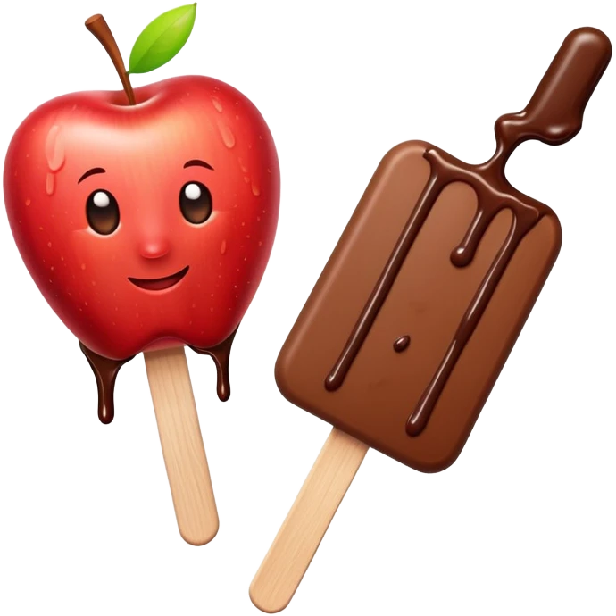Apple on a popsicle stick with chocolate  emoji