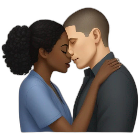 wentworth miller kisses a black girl brown eyes and sblack hair in a bun emoji