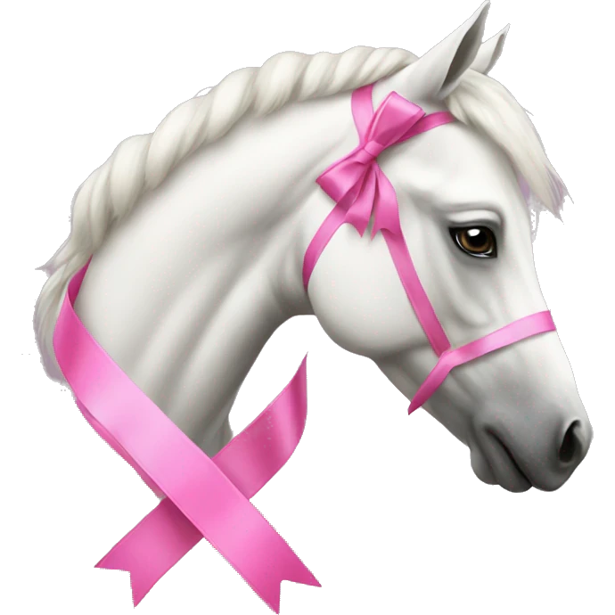 White horse with pink ribbon emoji