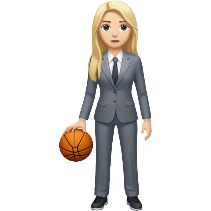 Full Body white female basketball head coach with long blonde hair in a suite emoji