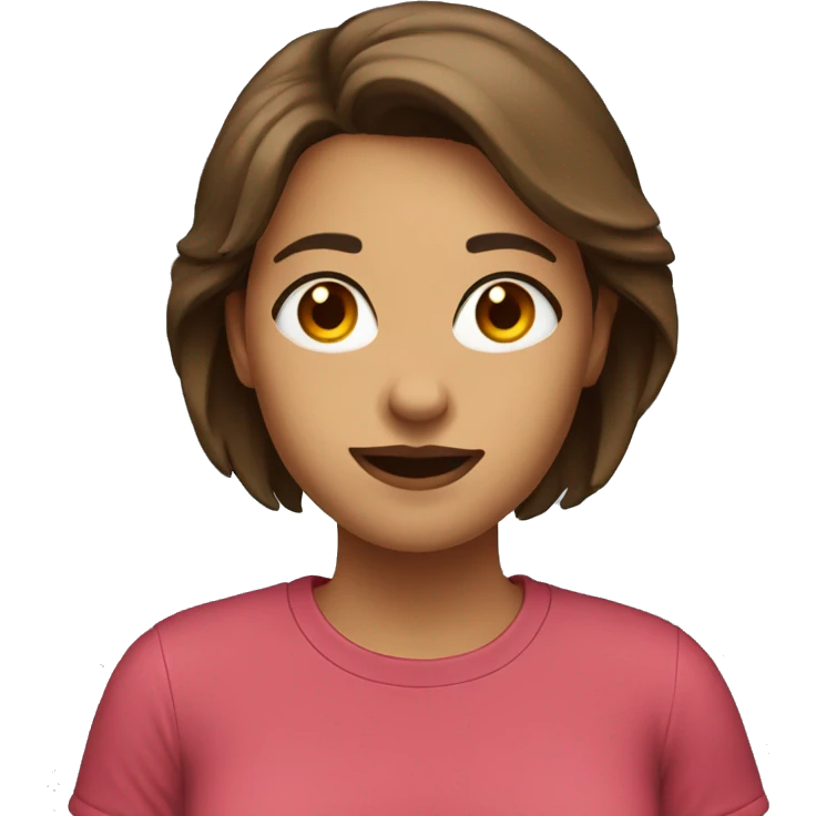 college aged woman with brown hair wearing a t-shirt. Show from the shoulders up emoji