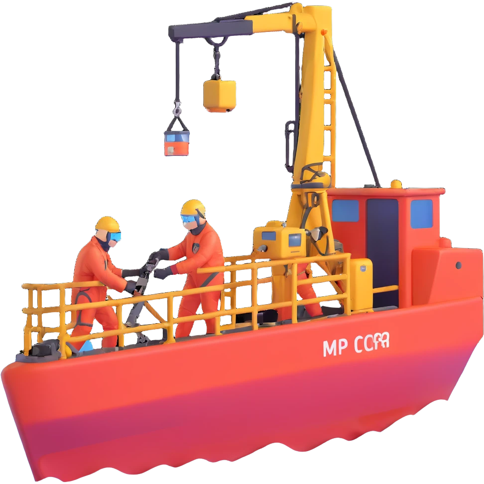 Scientists on Russian research ship using crane to collect ocean floor samples during rough seas emoji