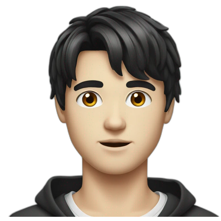 realistic white teenager guy with black bangs that are styled up emoji