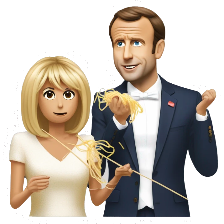 Emmanuel macron et Brigitte macron mangeant des spaghettis emoji