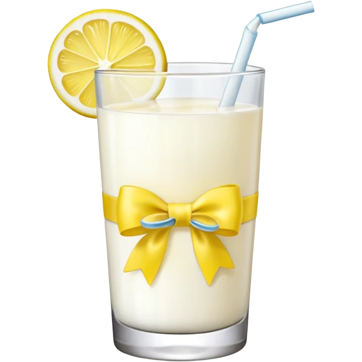 Glass of milk with a yellow bow wrapped around the glass and lemon emoji