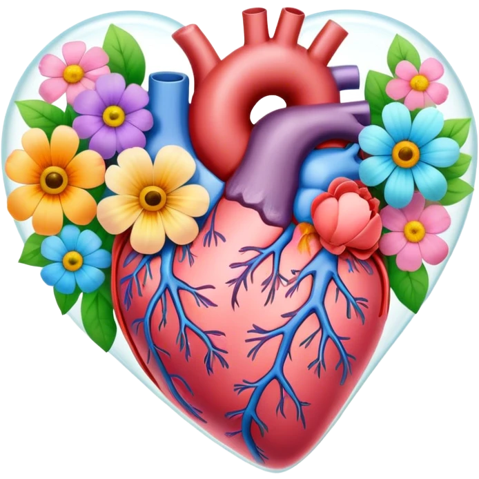 Pastel transparent anatomy heart and flowers emoji