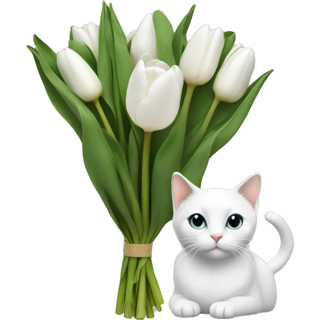 white tulip bouquet with a cat  emoji
