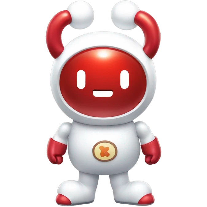 Very shiny full body pill capsule braun Japanese inspired Anpanman with big boots and antennae red and white colors only emoji