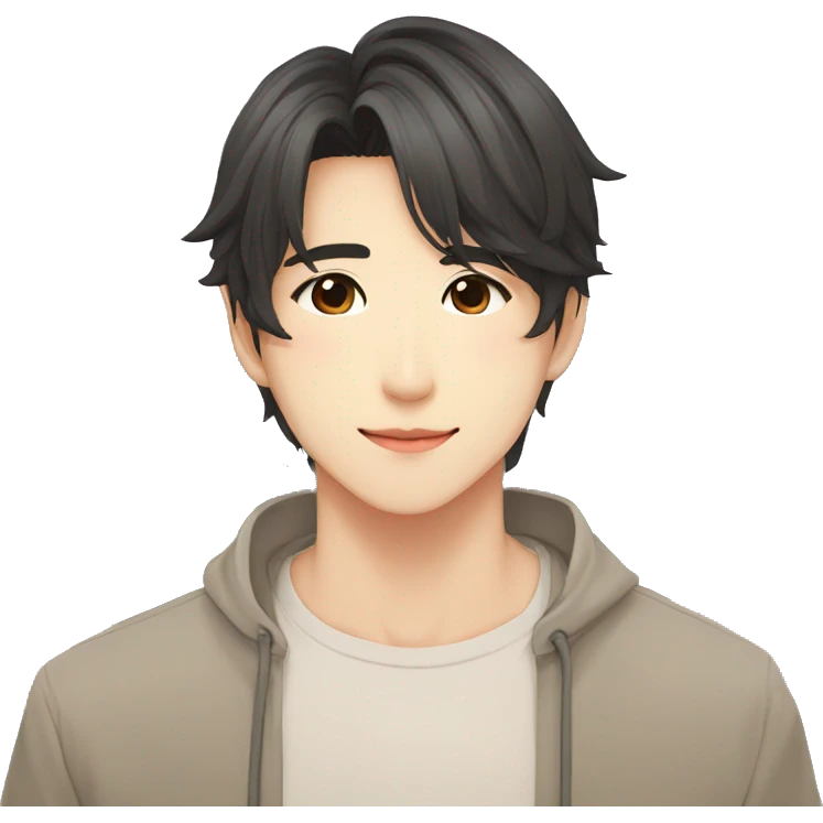 Gorgeous romantic Asian anime gentle man with blushing face aesthetic trending style outside emoji