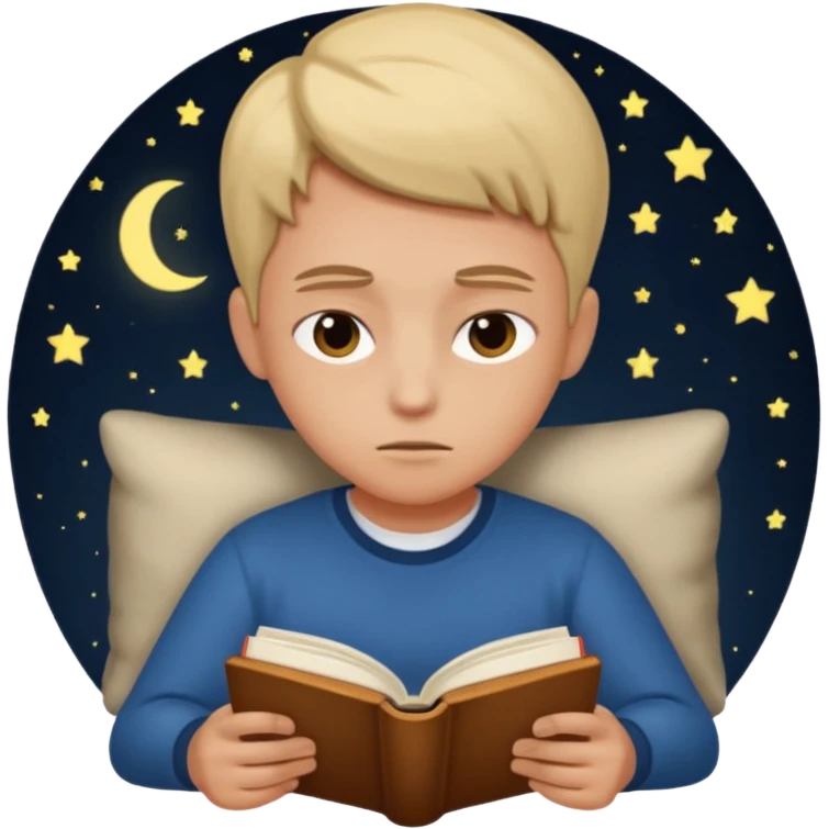 person infront of a book learning in the middle of the night emoji