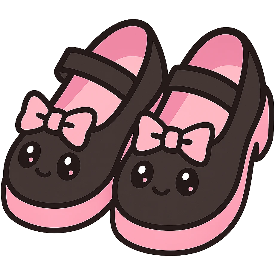 BLACKPINK-inspired gothic shoes, no hearts, black and pink, cute and stylish, kawaii style, mary jane shoes with bows, no socks emoji