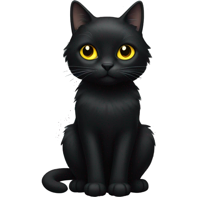 Black cat with yellow eyes with black and white long hair cat emoji