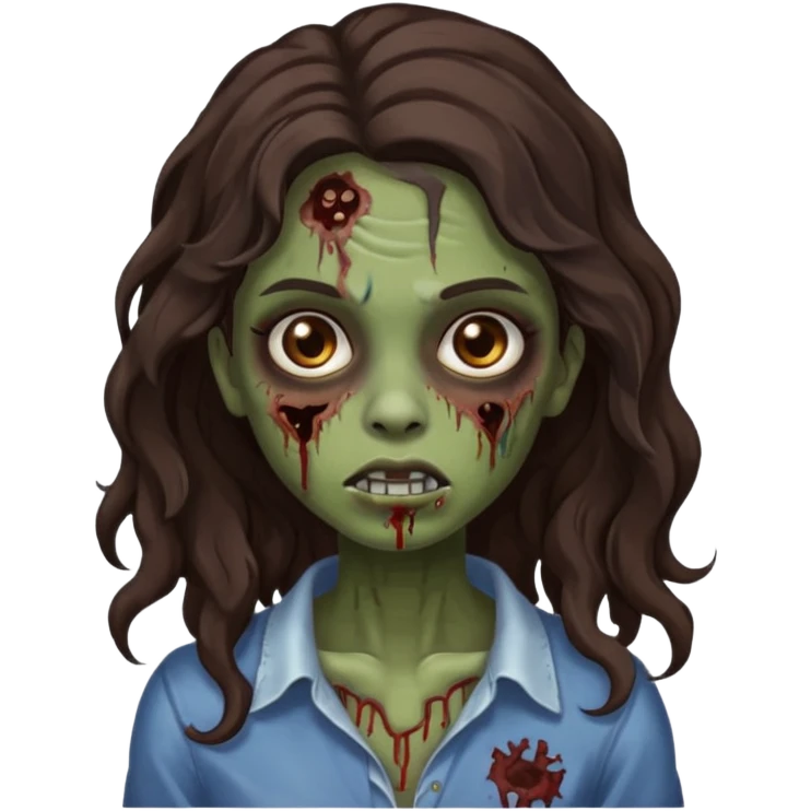 garota zumbi morena de cabelos castanho escuro e ondulados emoji