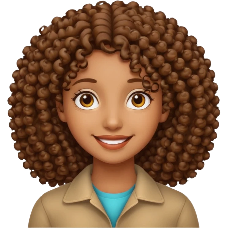 menina parda com cabelos cacheados, rosto simpático emoji