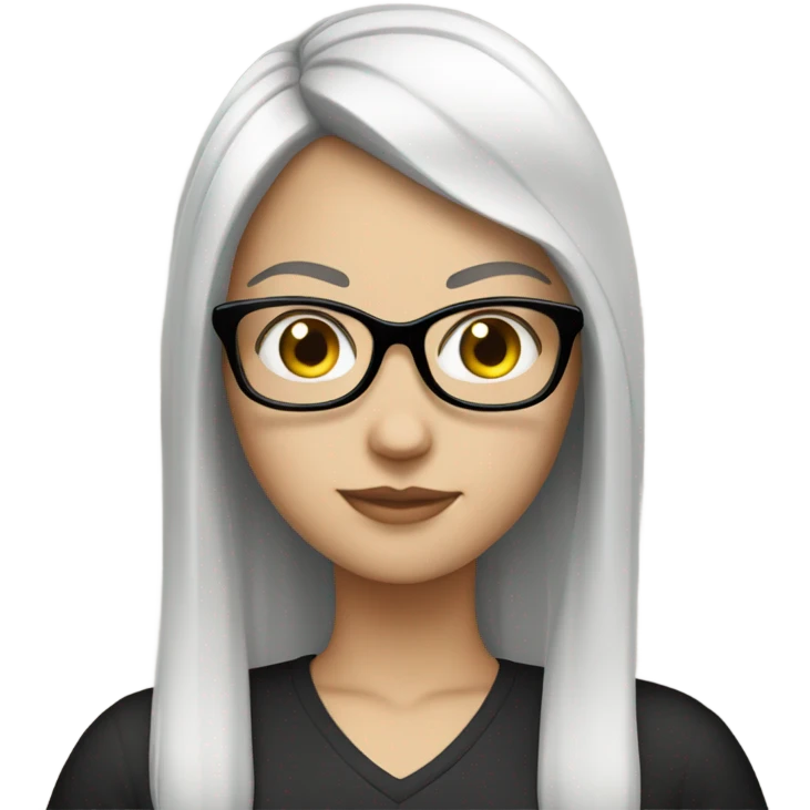 white girl with black straight hair and glasses emoji
