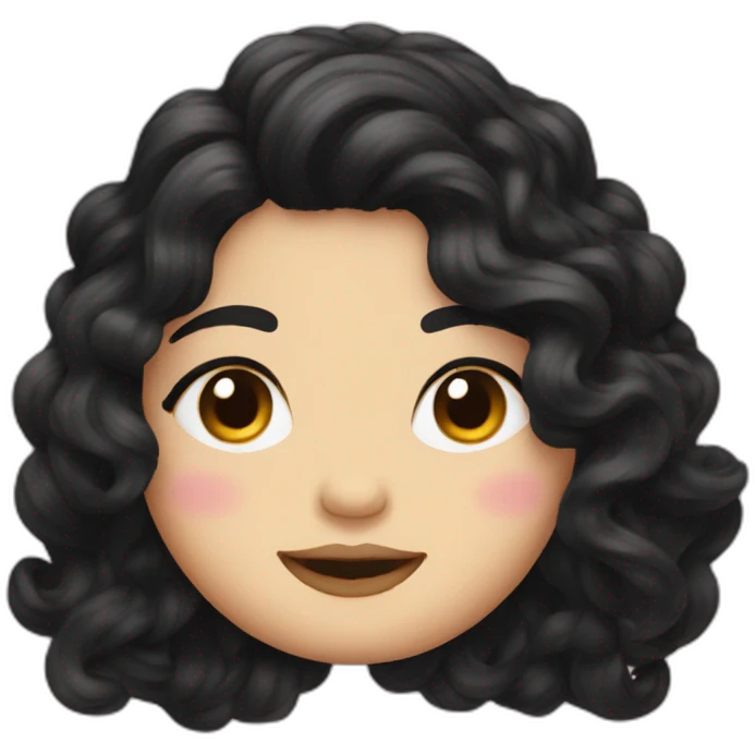Embroidery of chubby girl with wavy black hairsand smile emoji