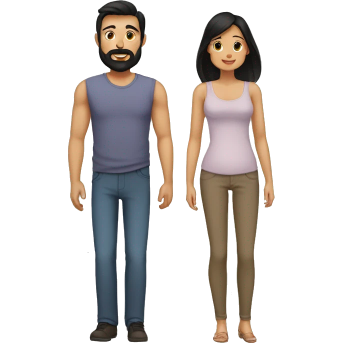 bald tan dad with black beard, pale mom with long straight black hair, tan infant small baby with black hair emoji