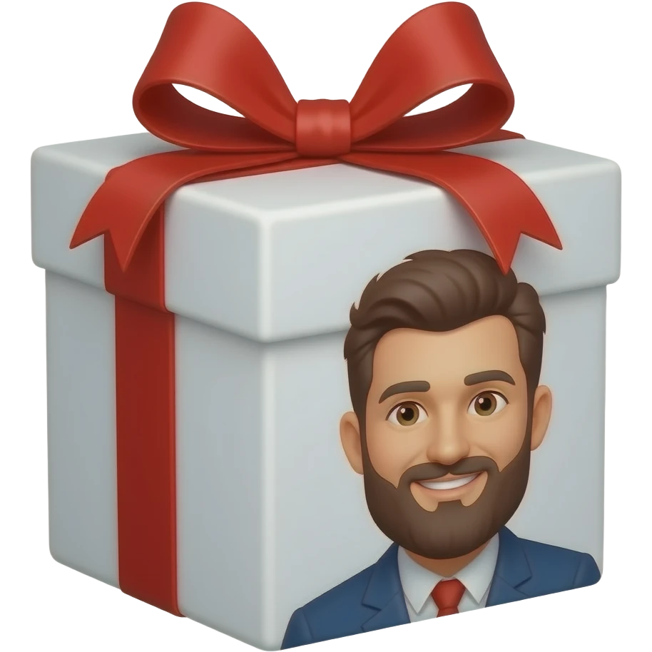 white gift box with happy man with beard emoji