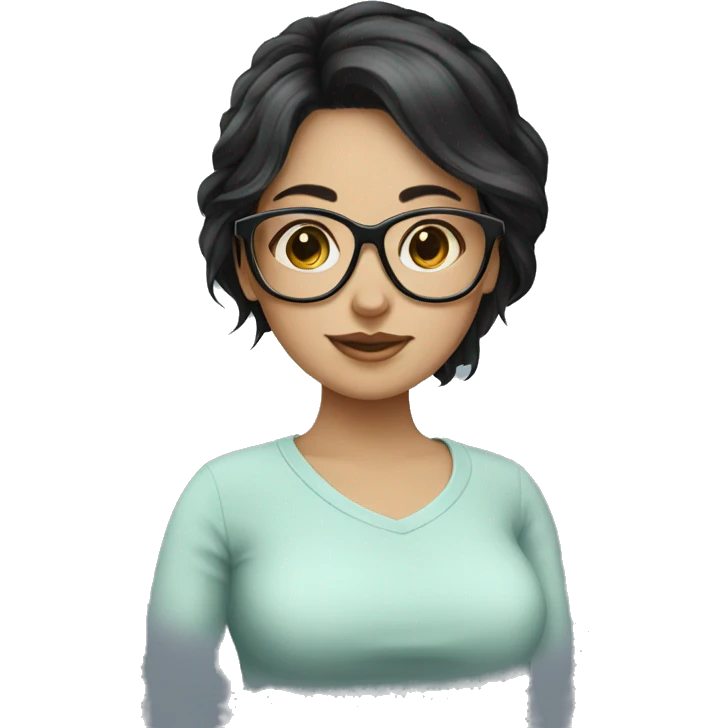 pregnant white black hair girl wearing glasses  emoji