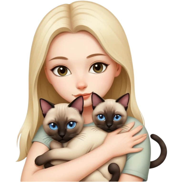 A beautiful and sexy white girl hugs a Siamese cat tightly emoji
