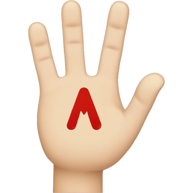 An open hand with the middle and angular fingers crossed, giving the shape of the letter M. emoji