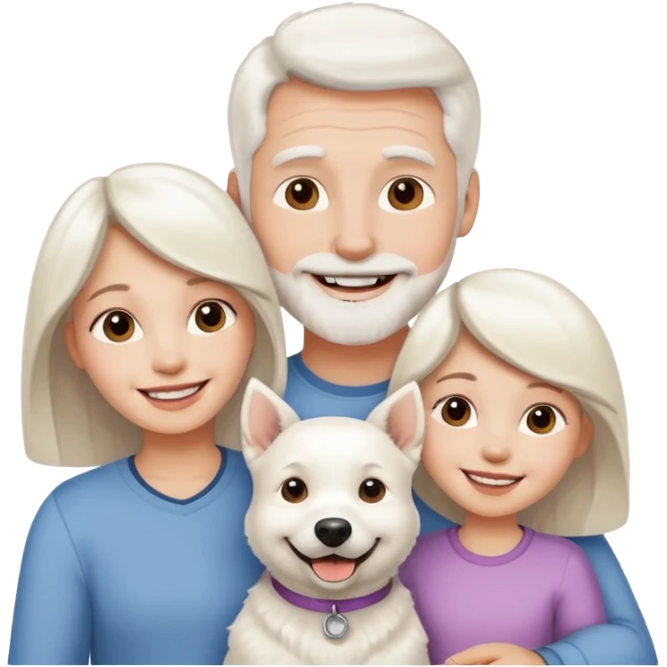 parents, daughter and a white dog emoji