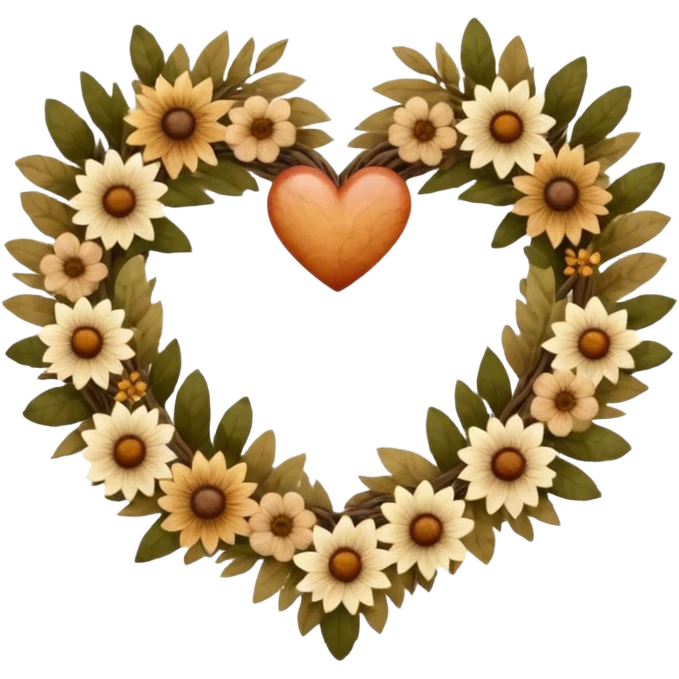 nature wreath heart, boho  emoji