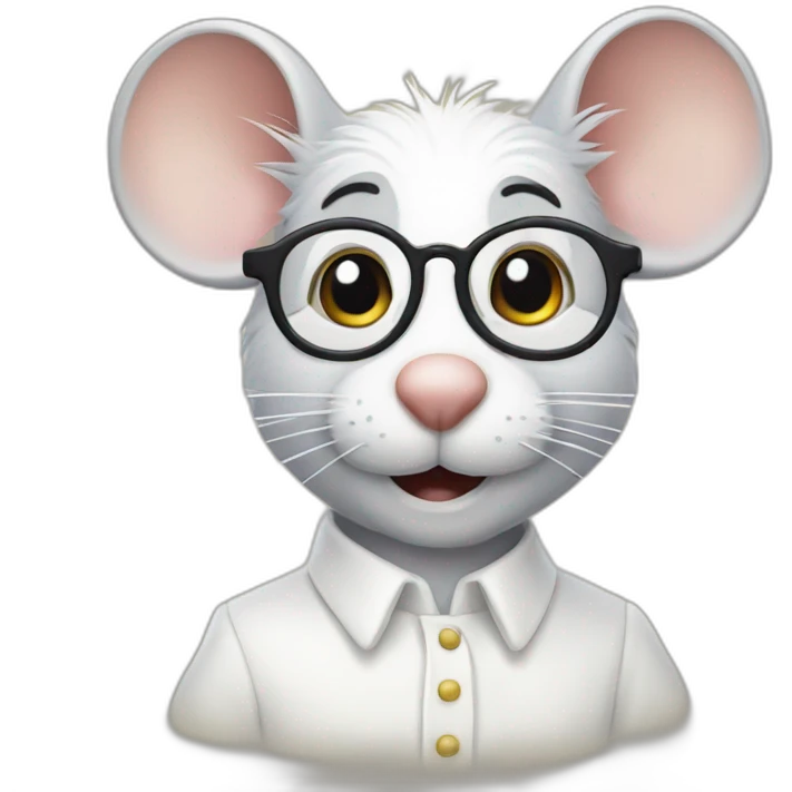 old jerry mouse with spectacles and white hair and white dress emoji