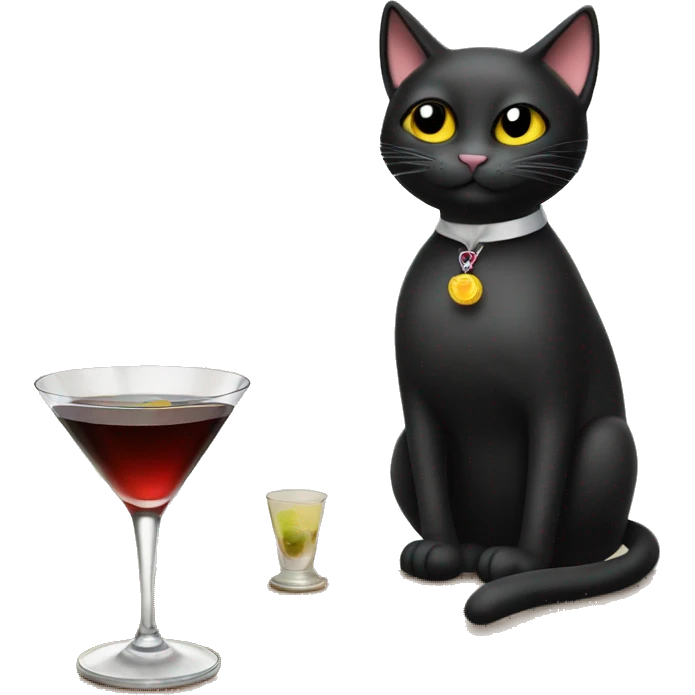Black cat drinking martini emoji