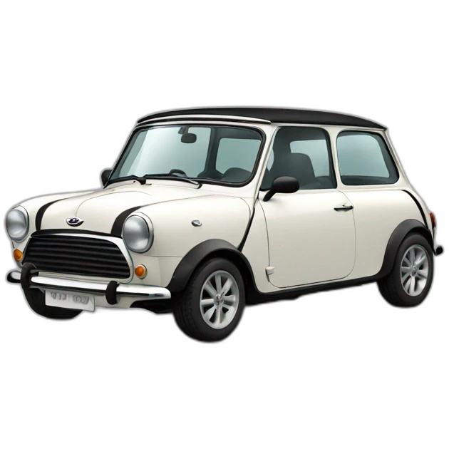 white classic mini cooper with black bonnet emoji