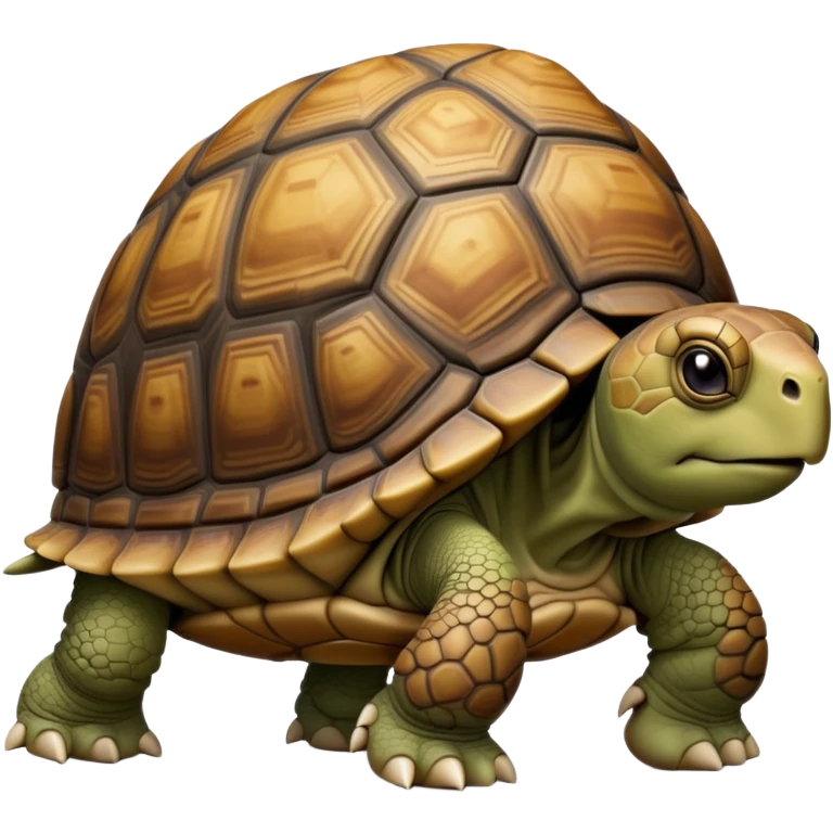 cinematic-tortoise-realistic-full-body-walking-emoji,-sturdy-domed-shell-in-rich-earthy-tones,-thick-scaled-legs-moving-slowly-but-deliberately,-wrinkled-wise-face-peering-ahead-with-calm-determination,-large cute eyes-reflecting-centuries of wisdom emoji