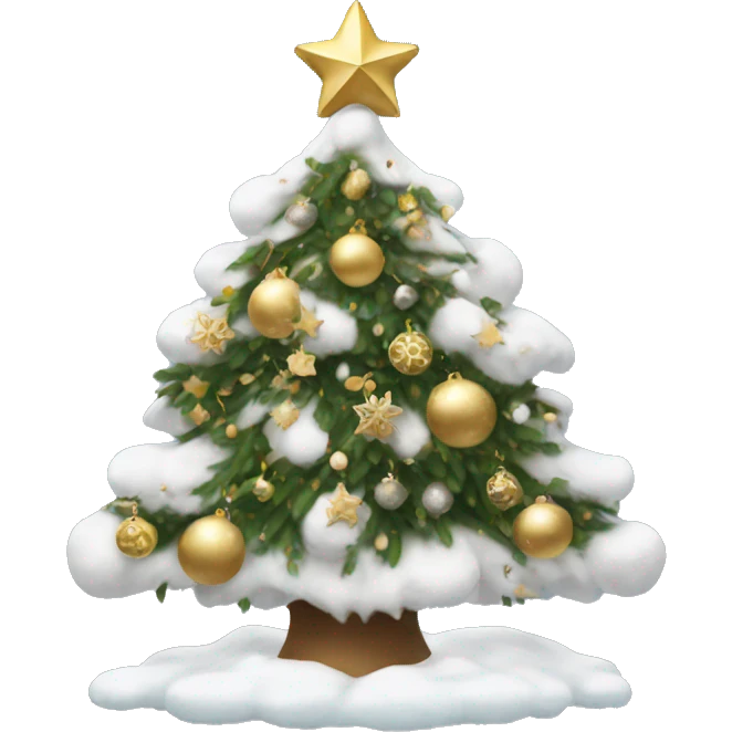 snow christmas tree with white and gold decorations emoji