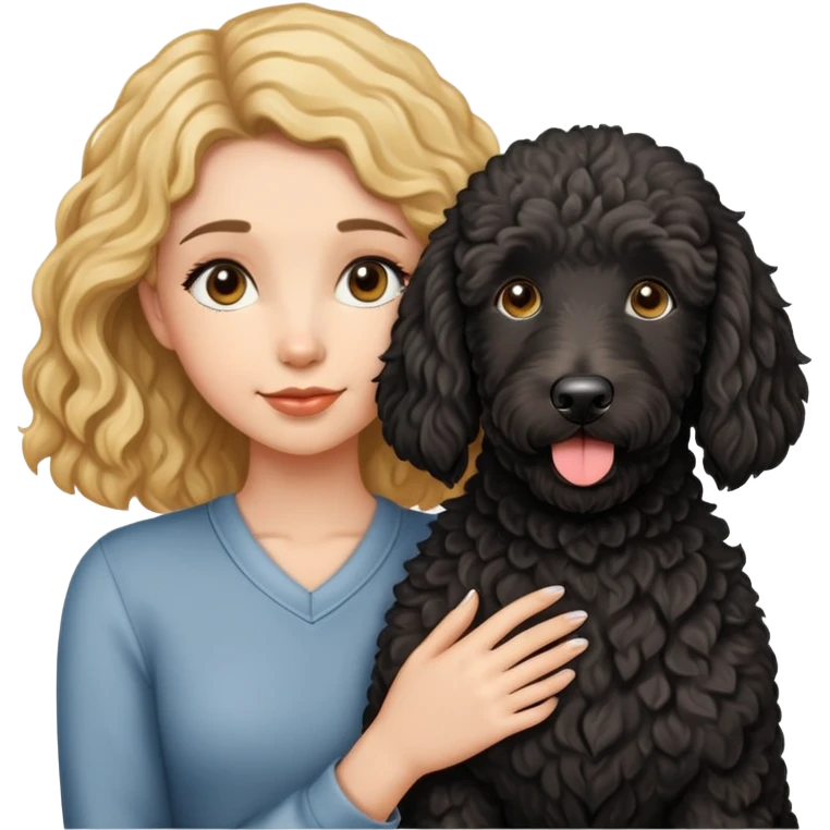 Girl with a black golden doodle  emoji