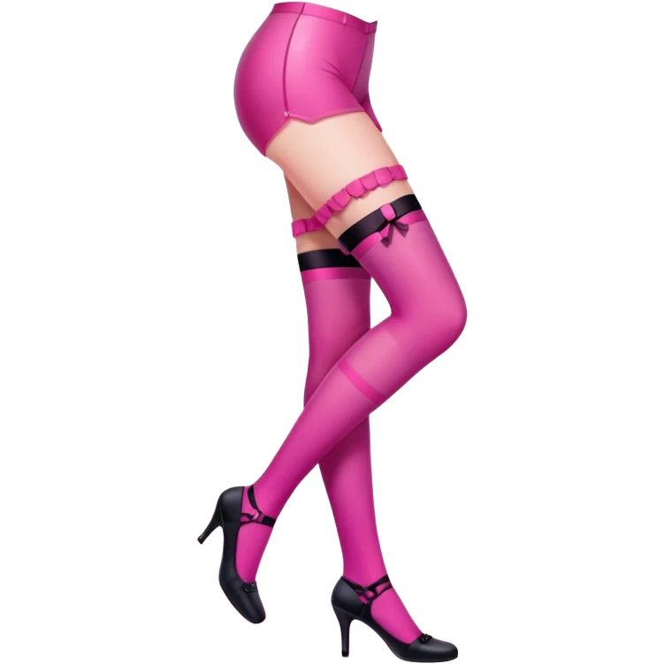 Minimalistic stylized girl in pink glass style with stockings adjusting garter, gradient pink color emoji