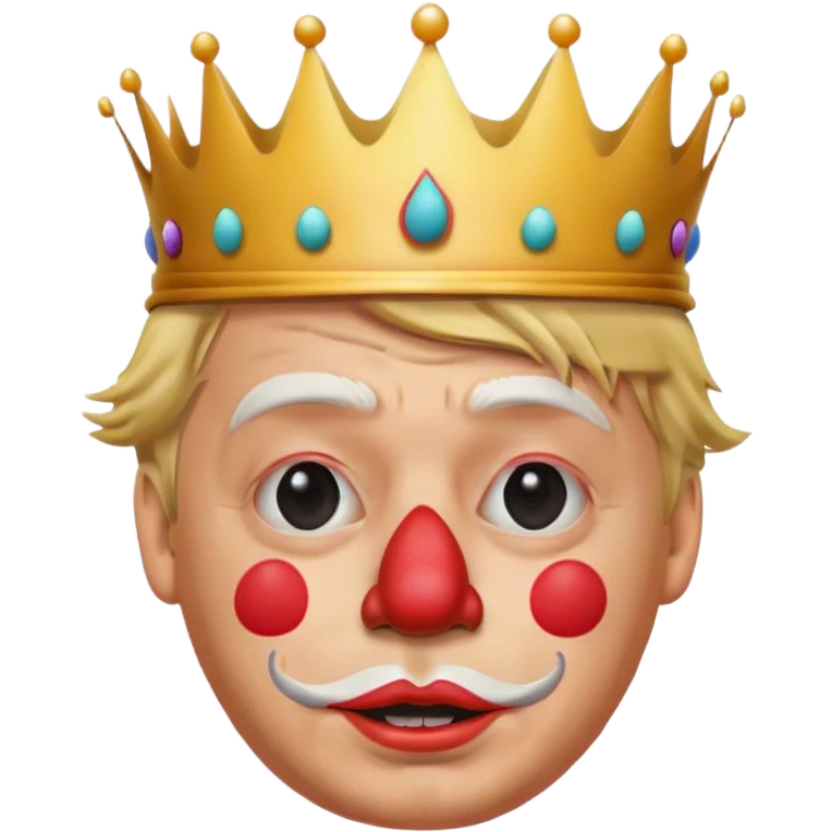 hyperphotorealistic Donald Trump real face with a clown nose and a tiny crown on his head emoji