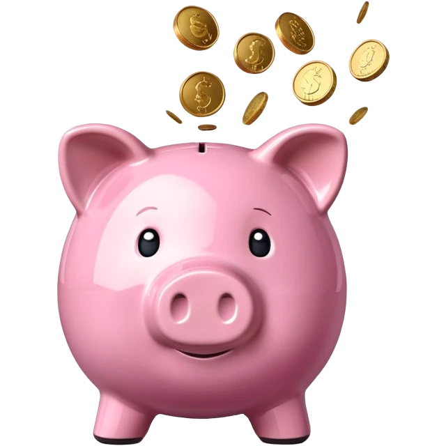 Piggy bank with coins falling in emoji